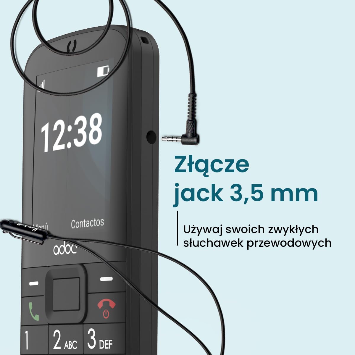 ADOC Telefon komórkowy przeznaczony dla osób starszych, duże klawisze, SP01, Android, 4G, Przycisk SOS, Bluetooth 4.0, Wi-Fi, GPS, Bateria 1.400 mAh, Latarka, Jack 3.5
