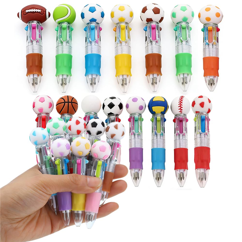 CBMZHF 15 Pack Football Mini Pens, Ballpoint Pens Set All In One 4 In 1 Fun Soccer Theme Football Stocking Fillers for Boys, Children’s Party Favours, Party Bag Fillers for Kids School Gifts