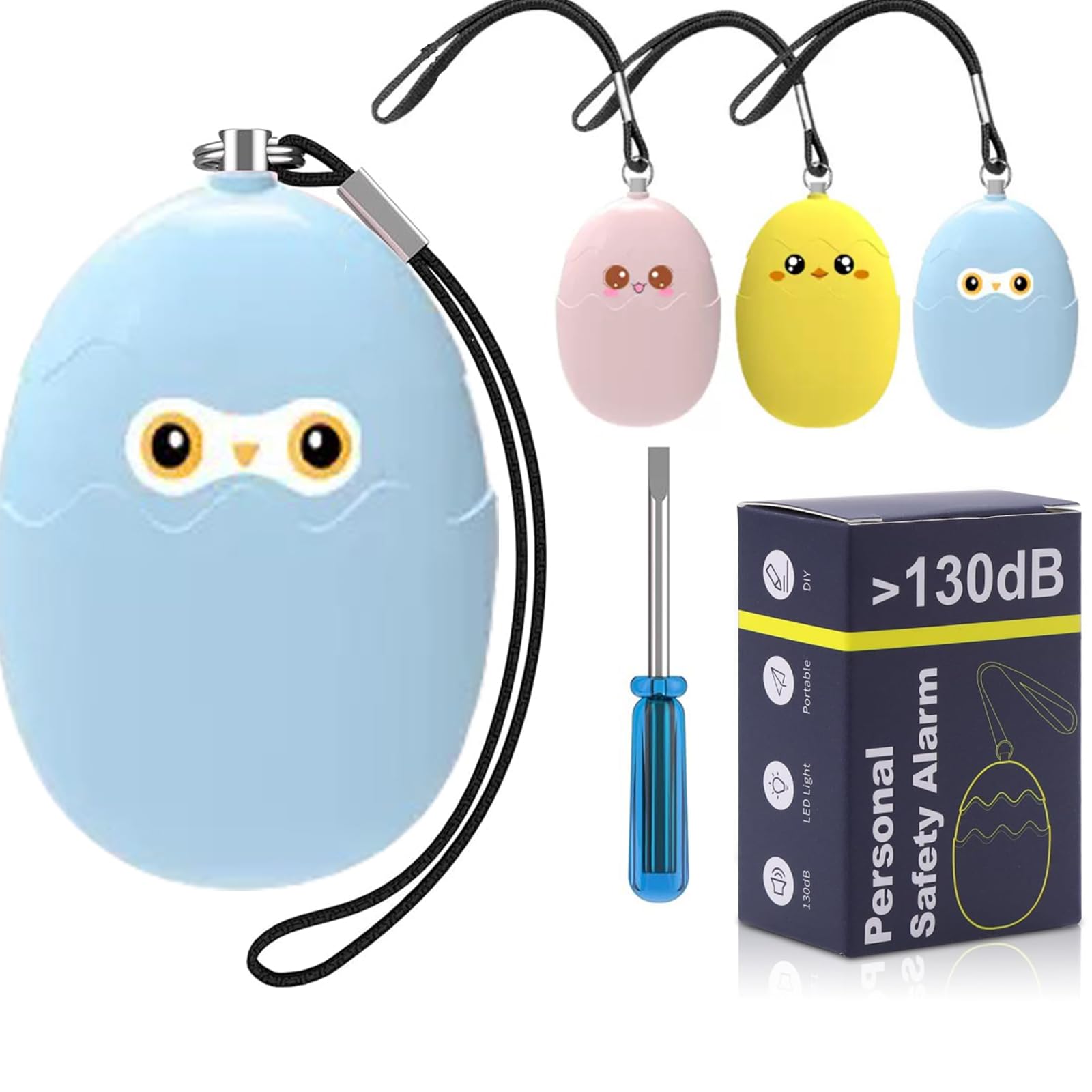 Allarme personale per donne con pulsante panico extra, doppi altoparlanti forti 130DB, primo allarme panico con avviso batteria scarica con luce stroboscopica, portachiavi allarme di sicurezza sirena