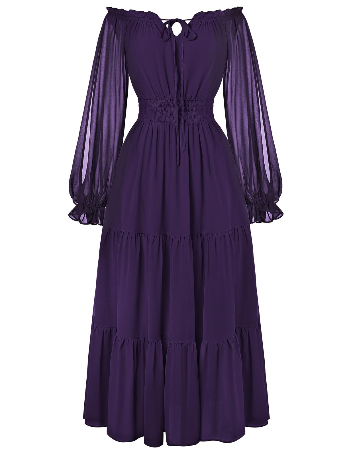 Scarlet Darkness Women Renaissance Off Shoulder Split Sleeve Smocked Waist Tiered Maxi Dress