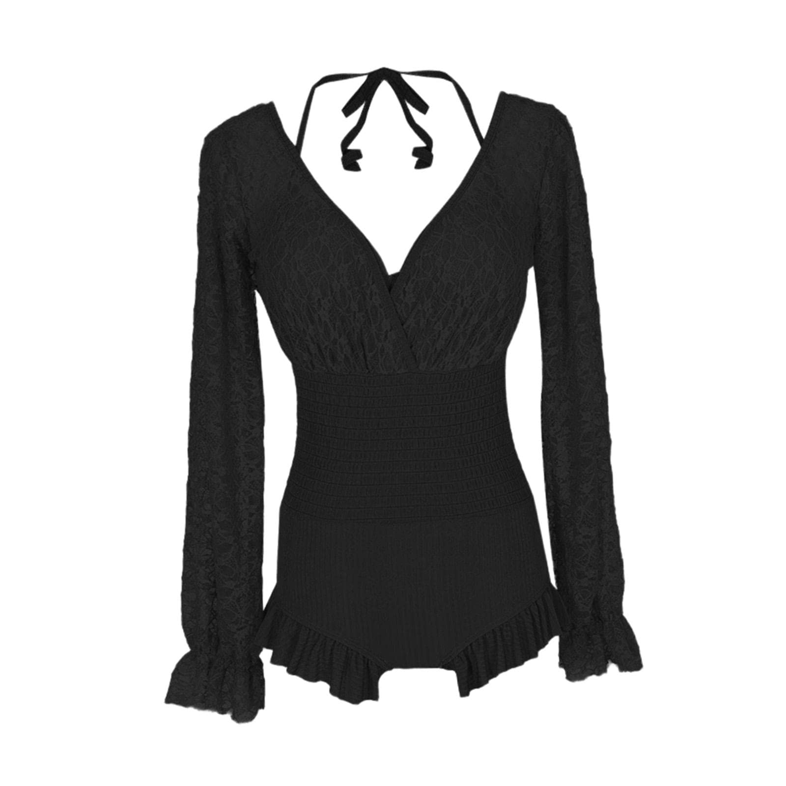 Bathing Suit Lace Bikini Swimsuit Long Sleeve Summer Women Onepiece Swimwear Black L | Womens Clothing | Swimwear-image-17