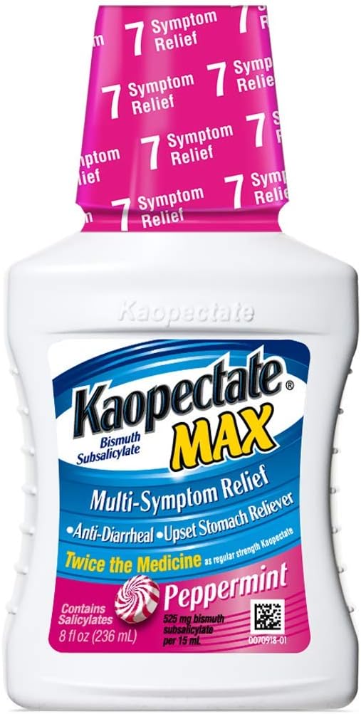 Kaopectate Multi-Symptom Relief for Diarrhea & Upset Stomach, Max Peppermint, 8 Fl Oz : Health & Household