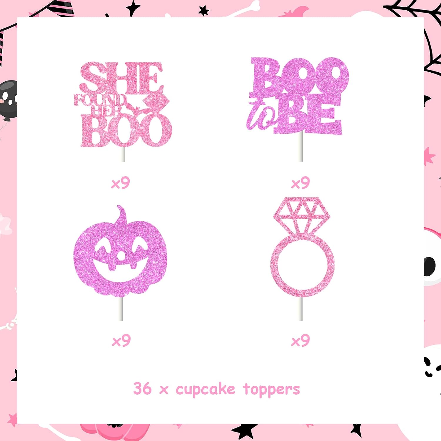 36 Pcs Halloween Bachelorette Cupcake Toppers Pink Purple - She Found Her Boo Bridal Shower Decorations, Boo to Be Cake Decorations for Engagement Party