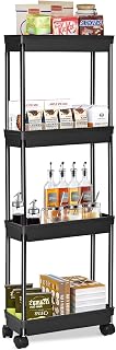 WASJOYE 4-Tier Slim Rolling Cart,Easy Assemble Mobile Storage Trolley On Wheels,Slide Out Utility Organizer Cart Shelving Units for Narrow Space on Kitchen Bathroom Laundry Room Office,13*36*101cm