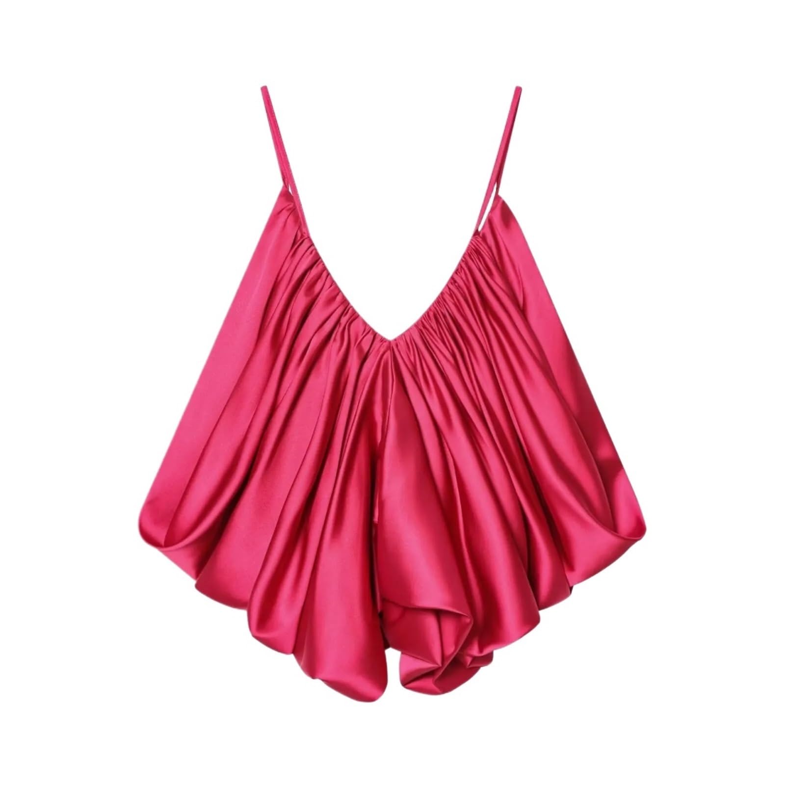 Camisola de satén con top halter sin espalda y escote en V profundo sexy | Diseño plisado con tirantes, chaleco suave sin mangas, correa versátil, top de moda de verano for mujer