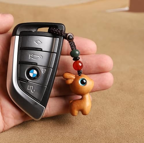 Sandalwood Deer Car Key Chain Pendant Exquisite Mobile Phone Pendant Male And Female Couple Key Chain (Yellow) #TOP2