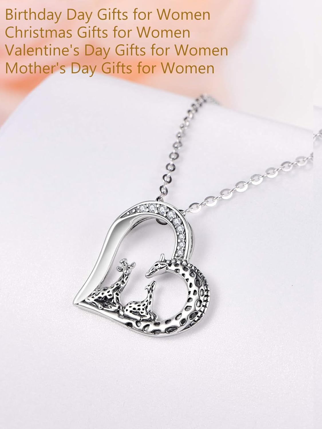 TANGPOET Giraffe Heart Pendant Necklace for Women Mom Grandma 925 Sterling Silver Giraffe Family Necklaces Jewelry Birthday Gifts with 18" +2" Chain - Image 3