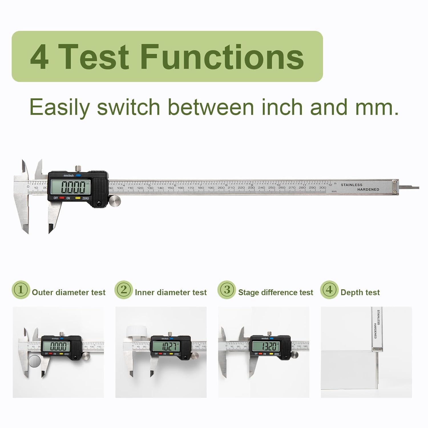 Digital Caliper 0-12" Measuring Tool with Metal Ruler, Micrometer Caliper with Auto-Off Feature, Interchangeable Between inches and millimeters for DIY/Household and 3D Printing, Black