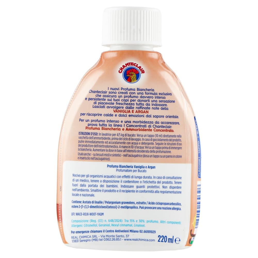 8 x Chanteclair I Concentrati profumo per bucato – Profumi per vestiti vaniglia e argan – deodorante per bucato 220 ml + portachiavi Beni Culinari