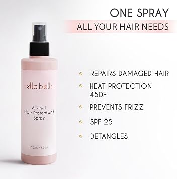 ELLA BELLA 6-in-1 Hot Air Styler Pink & Heat Protectant Spray Powerful Hair Dryer Set for Fast Curling, Volumizing, Straightening Includes Travel Case UV Shield & Nourishing Hair Care