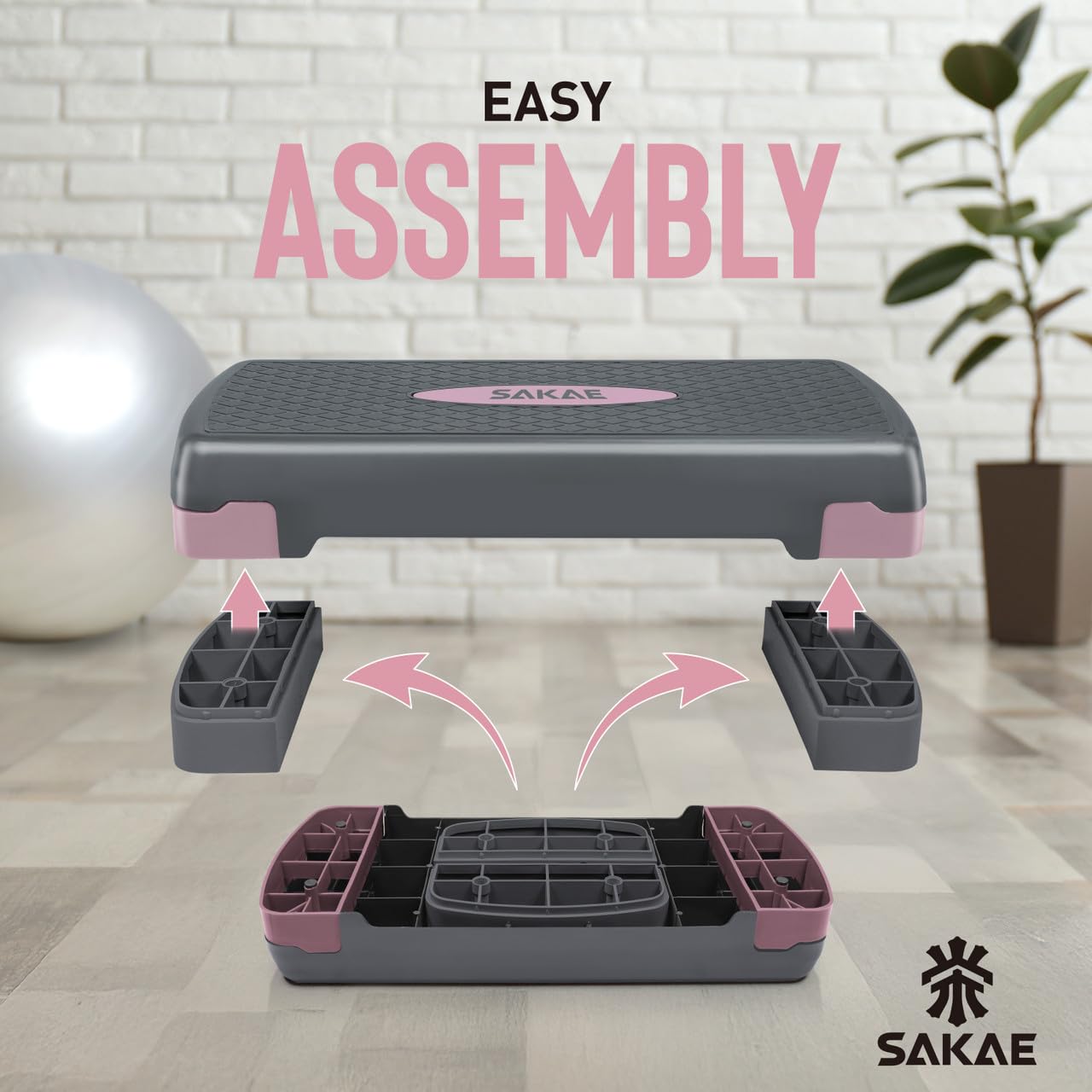 Juego de pasos aeróbicos de altura ajustable con 2 mancuernas y cinta métrica, plataforma de entrenamiento con elevadores de nivel, rosa y gris, el mejor regalo para unas vacaciones alegres y feliz