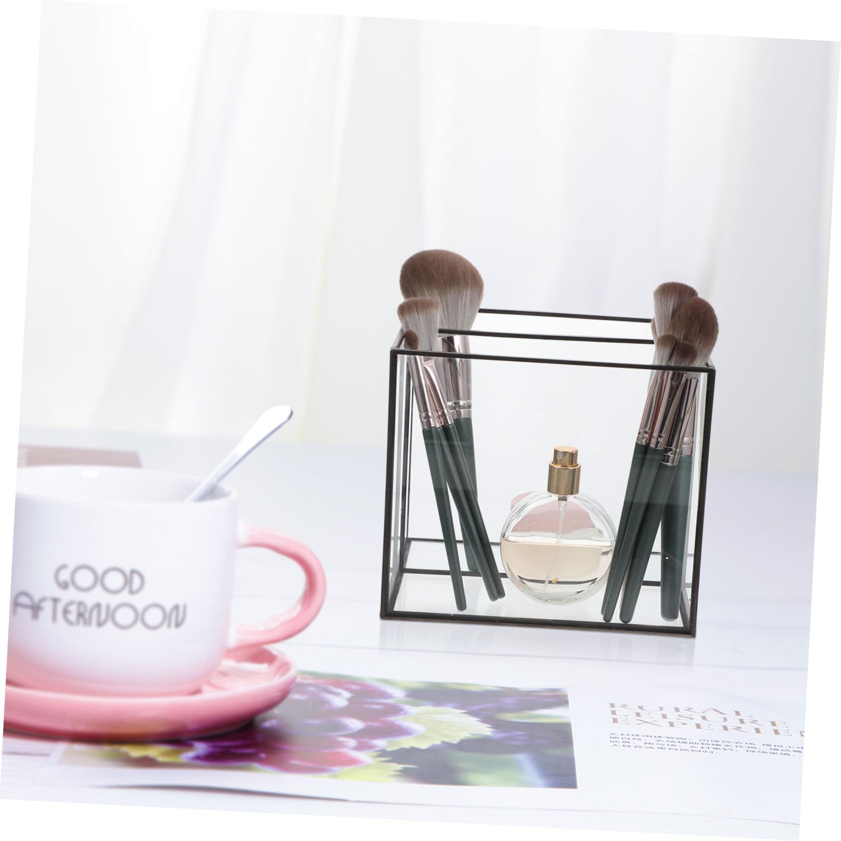iplusmile Boîte De Rangement Pour Cosmétiques Et Bijoux Double Compartiment En Verre Et Laiton Noir Organisation Maison Bureau