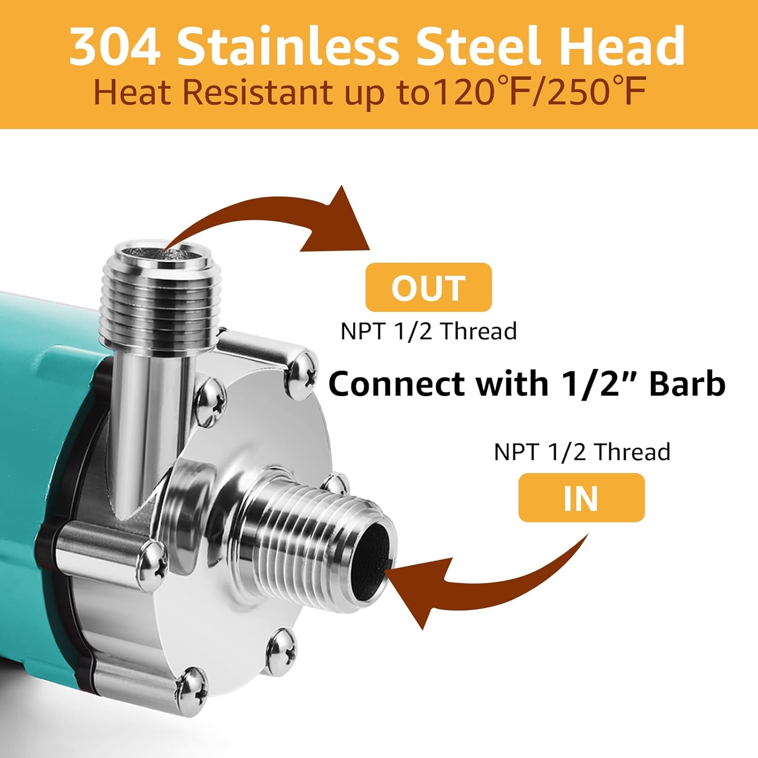MRbrew Wort Pump Stainless Steel for Wort Transfer, Magnetic Beer Pump Brew with 1/2” NPT Thread Head, Quiet Operation & Excellent High Temperature Resistance System Beer Brewing Kit (Green)