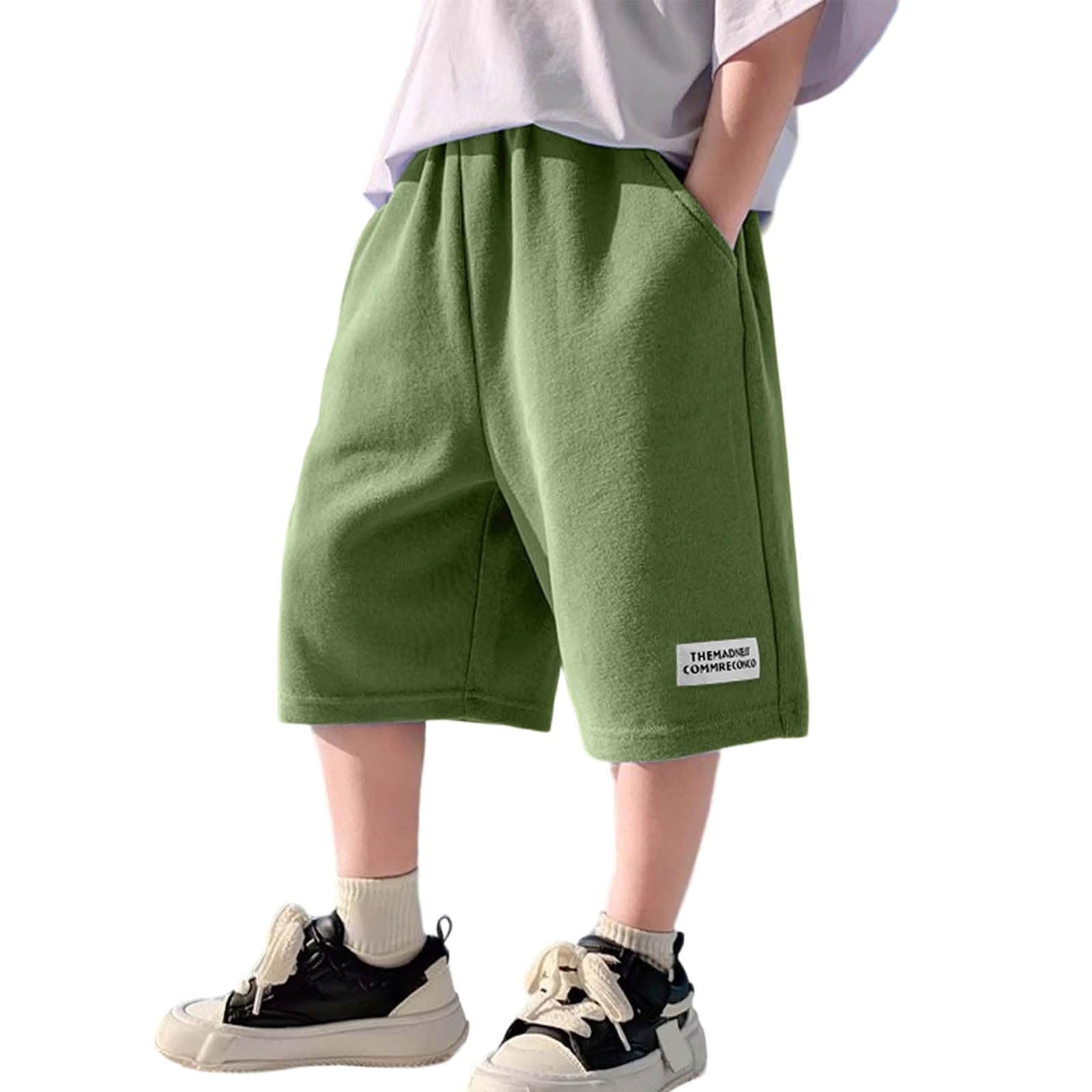 Generisch Shorts Jungen Sommer Jogginghose Kurz Baggy Kurze Hose Casual Sportshorts Einfarbig Sommershorts Leicht Mode Outdoor Hosen für Kinder und Teenager 6-16 Jahre