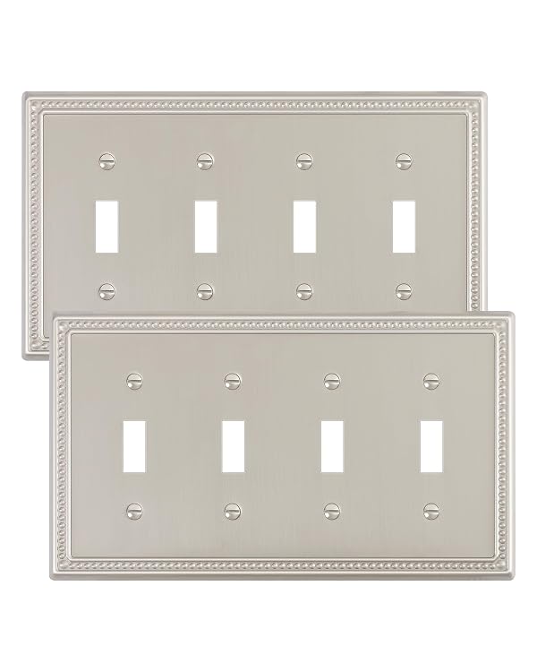 TREEWELL 2-Pack Quad Toggle Light Switch Cover Plate, 4 Gang Metal Switch Plate Covers, Brushed Nickel Pearls Decorative Wall Plate, Corrosion Resistant by treewell - Used condition - US$11.40