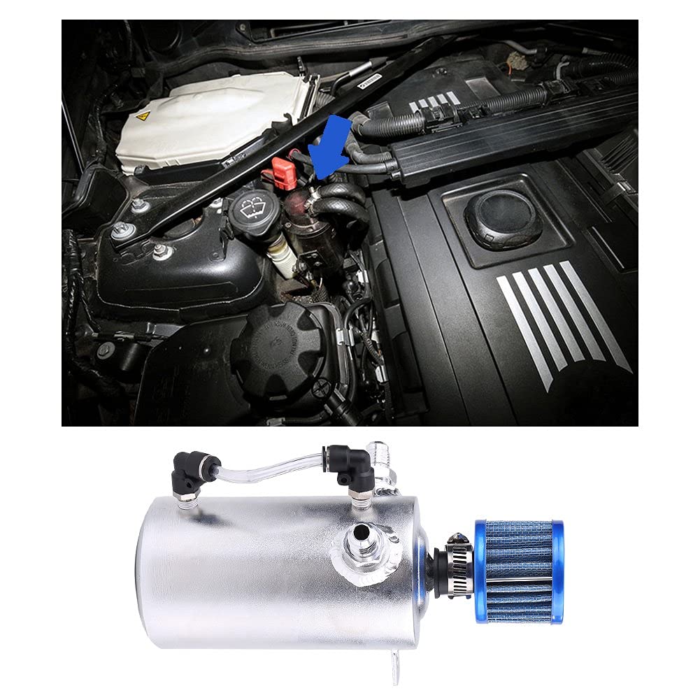 Qiilu Réservoir de Capture d'Huile 0.5L - Kit de Récupérateur en Aluminium Breather pour Voiture - Oil Catch Tank (Argent SI-A0409)