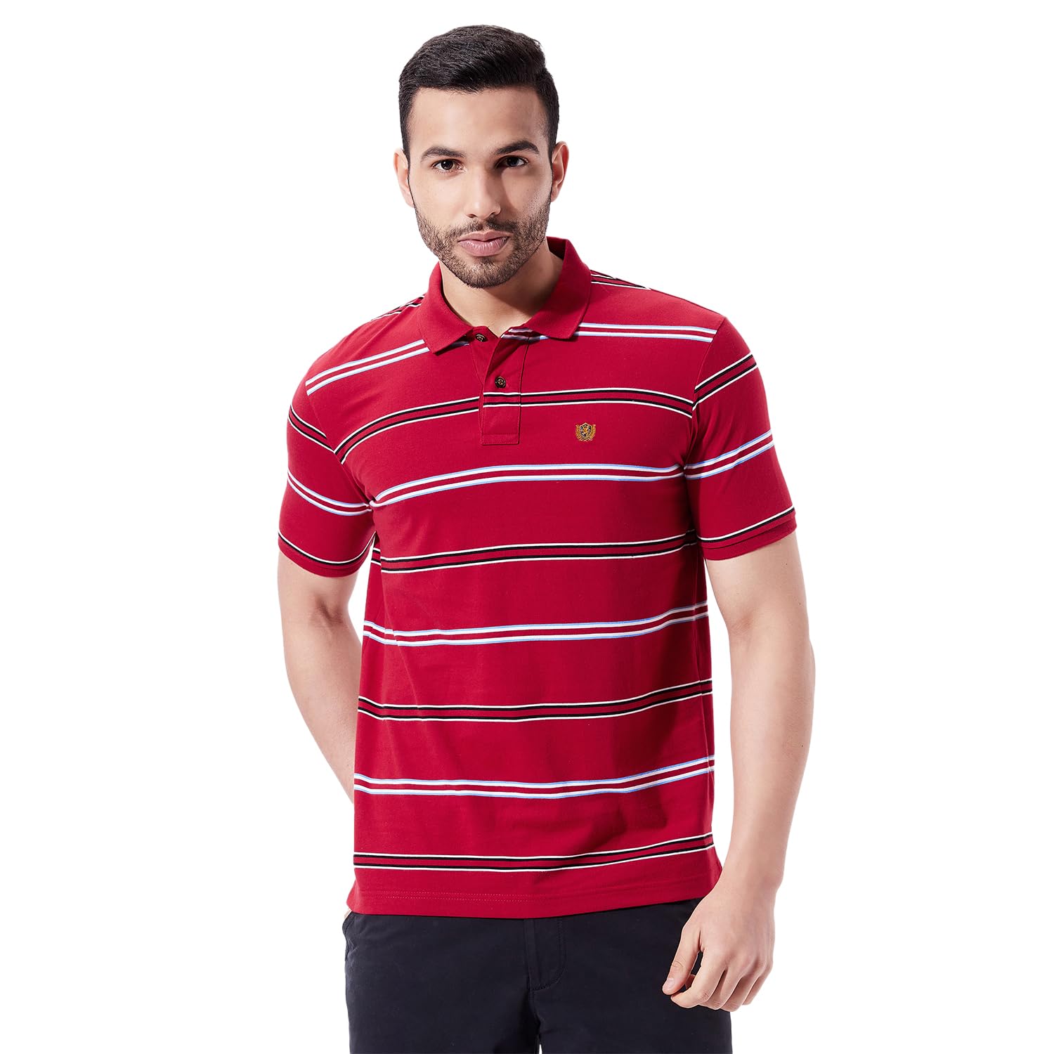 Men's Regular Fit Casual Polycotton Half Sleeves Stripe Jersey Polo T-Shirt