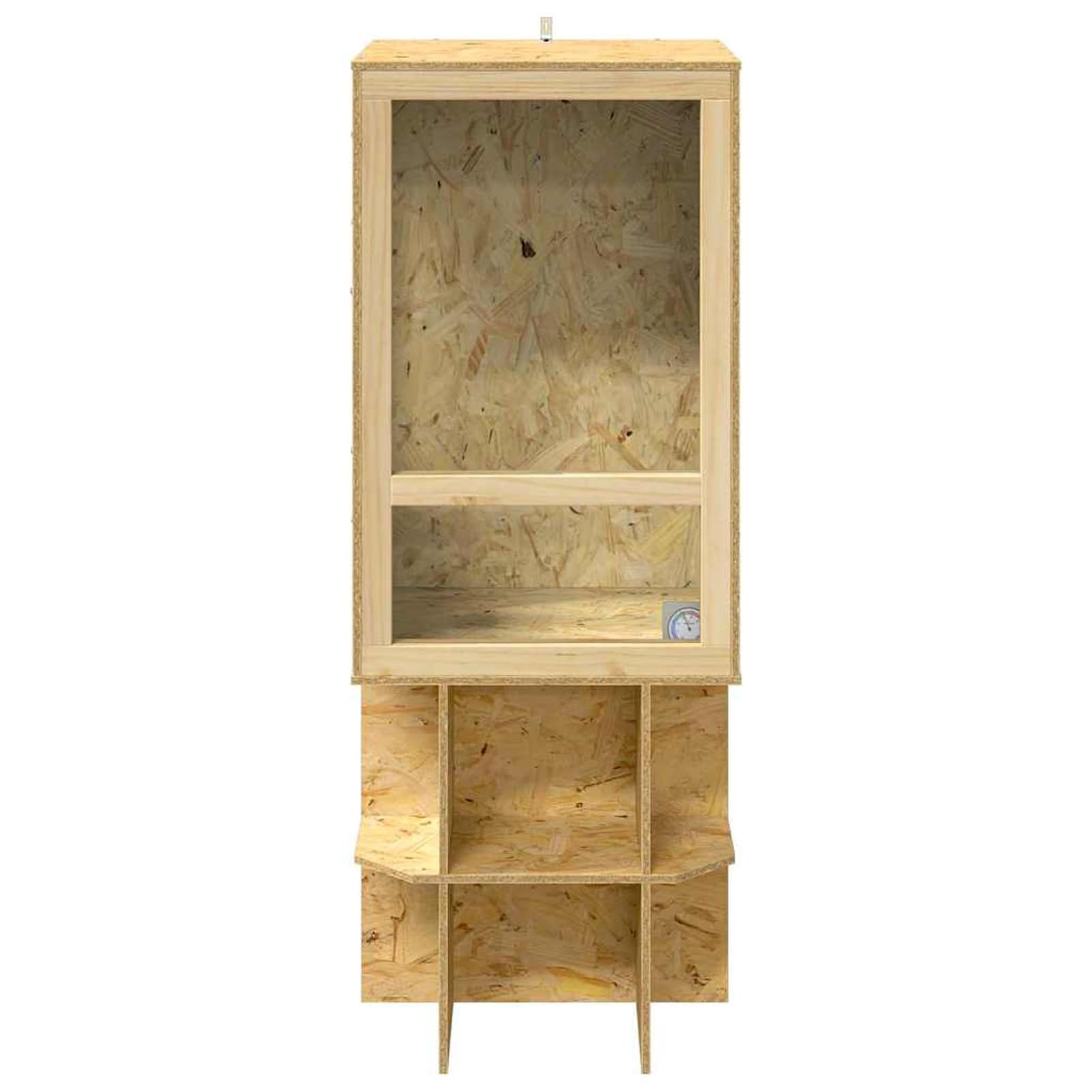 Terrario OSB Rustico per Rettili Roditori 50x50x130 cm Vetro Temperato Porte Scorrevoli con Termometro e Base