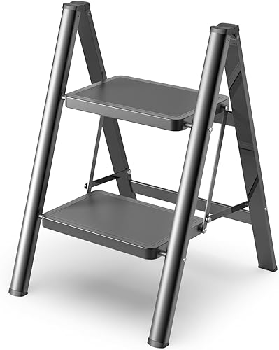 HBTower Escalera de 2 escalones plegable y ligera, pedal antideslizante ancho, capacidad de 330 libras, para el hogar, oficina, escalera portátil