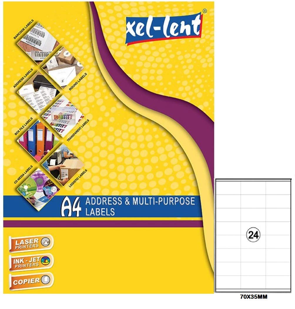 DELIGHT XEL-LENT LASER & INKJET A4 LABELS #24 (70MMX35MM)100SHEETS/PKT -LFL00048