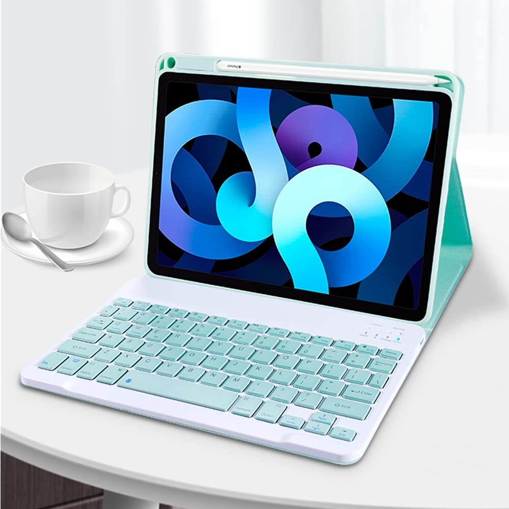 Kaitesi Keyboard Case for iPad Mini 6th/7th Gen - Magnetic Detachable Bluetooth Cover with Pencil Charging Holder (Mint Green)