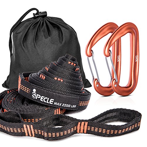iSPECLE Hammock Straps, 9 Feet Long Tree Strap, Set with 2 Strong Carabiners