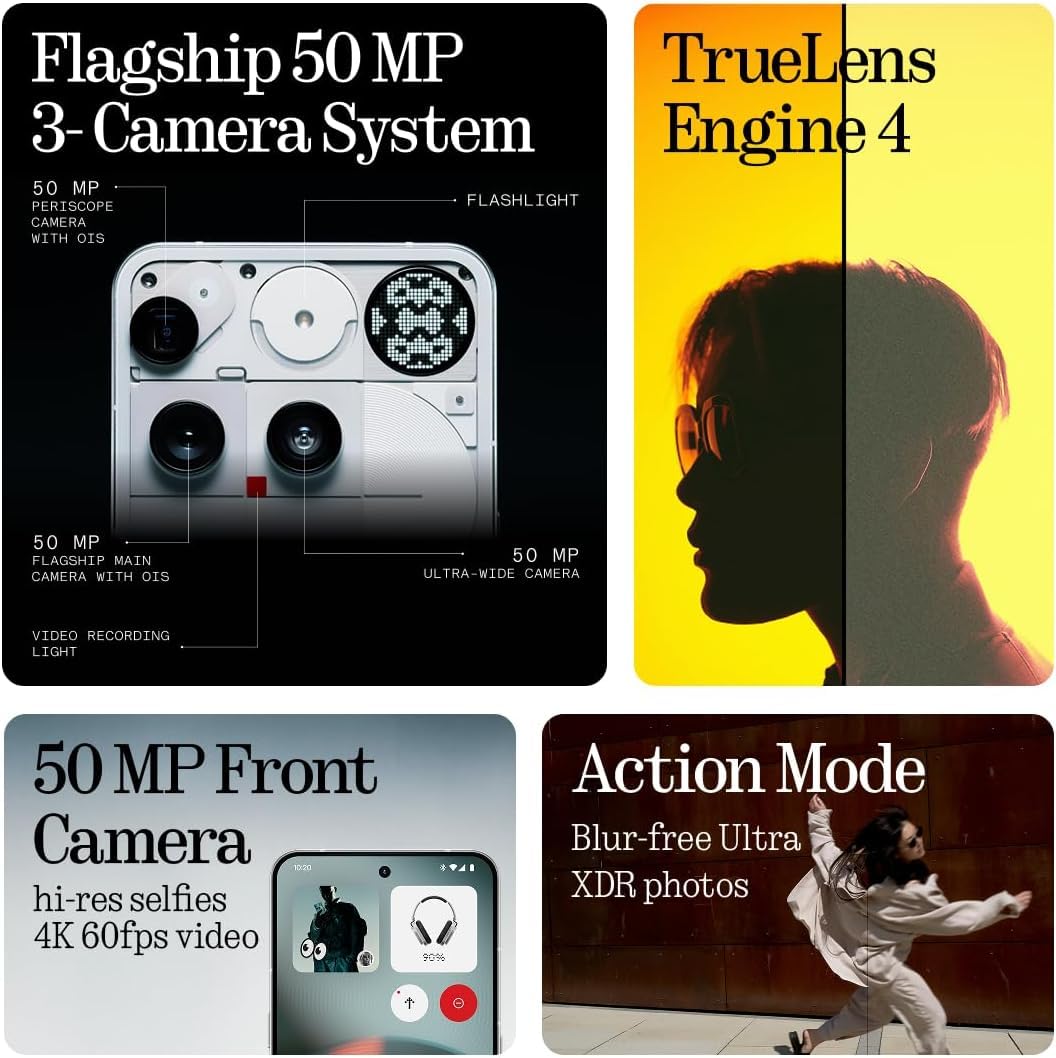 Nothing Phone (3) – Handy mit 50 MP Triple-Kamera, 24h Silizium-Kohlenstoff Akku, 6,67" 120Hz AMOLED Display, Glyph Matrix, 12GB + 256GB – Schwarz