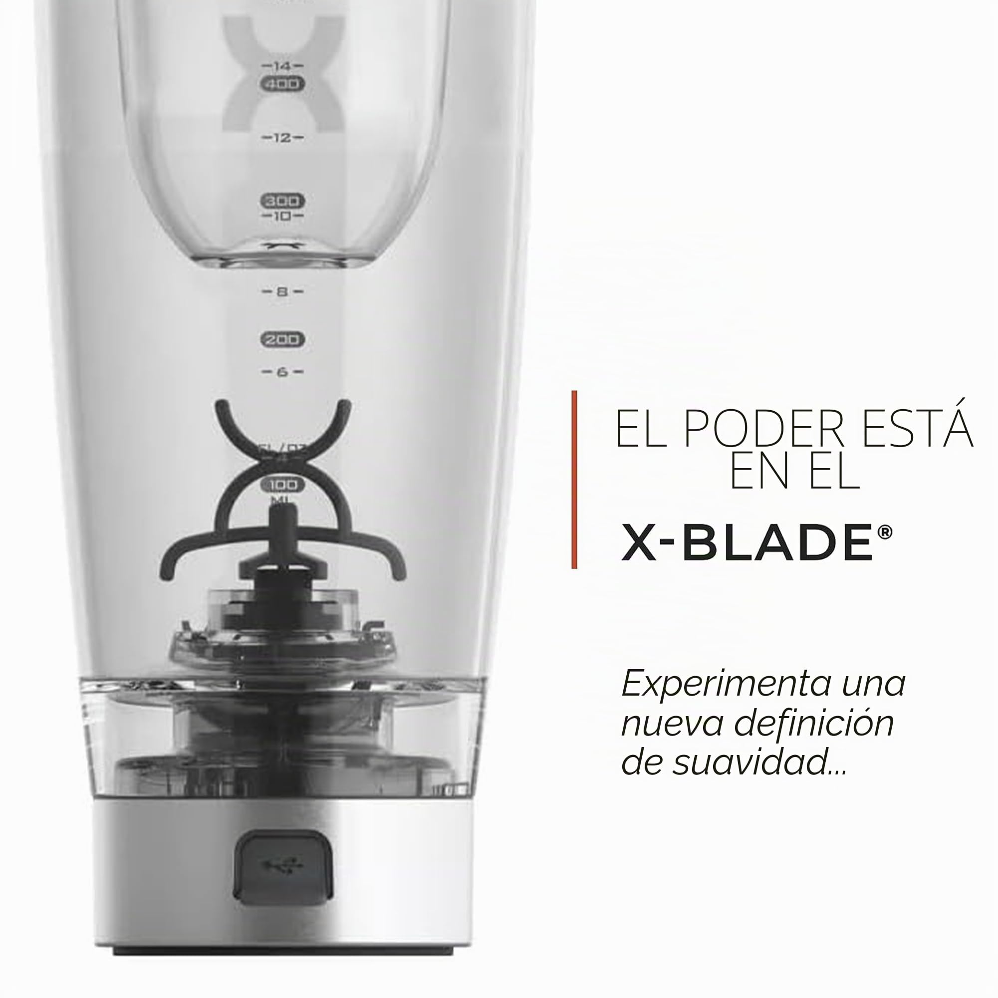 Promixx Pro Shaker Bottle - Recargable, potente para batidos de proteínas suaves, incluye almacenamiento de suplementos, sin BPA, vaso de 600 ml (Plateado Blanca/Gris)