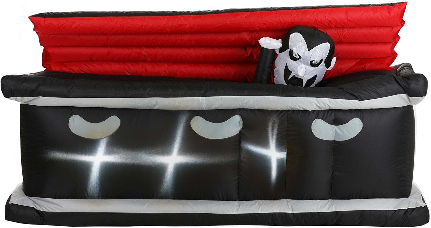 Fun Costumes 6FT Wide Vampire's Coffin Inflatable Outdoor & Indoor Decoration, Spooky Creepy Vampire Light Up LED Front Yard Display Decor