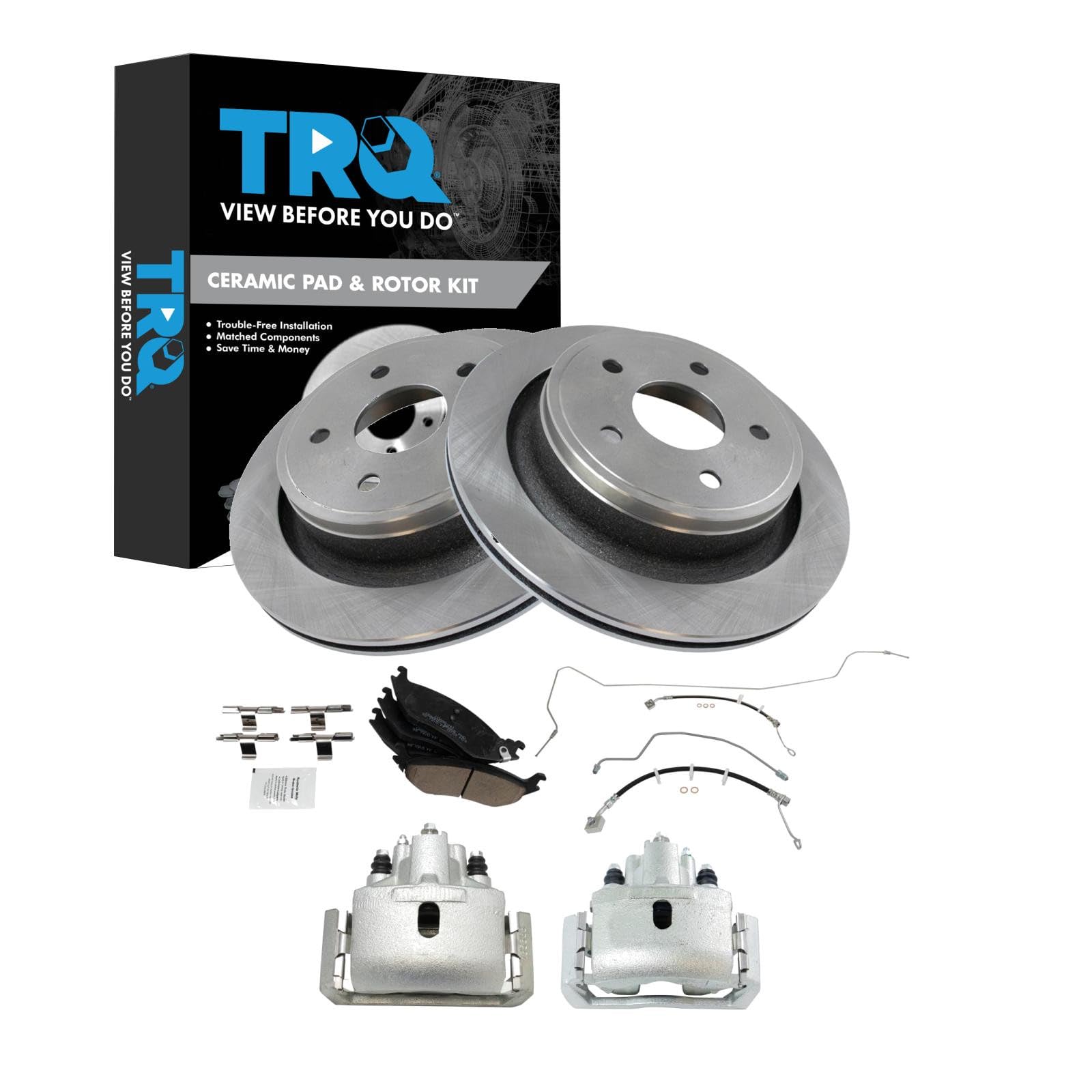 TRQ Rear Brake Pad &amp; Rotor Kit Ceramic Compatible with 2014-2017 Ram 1500