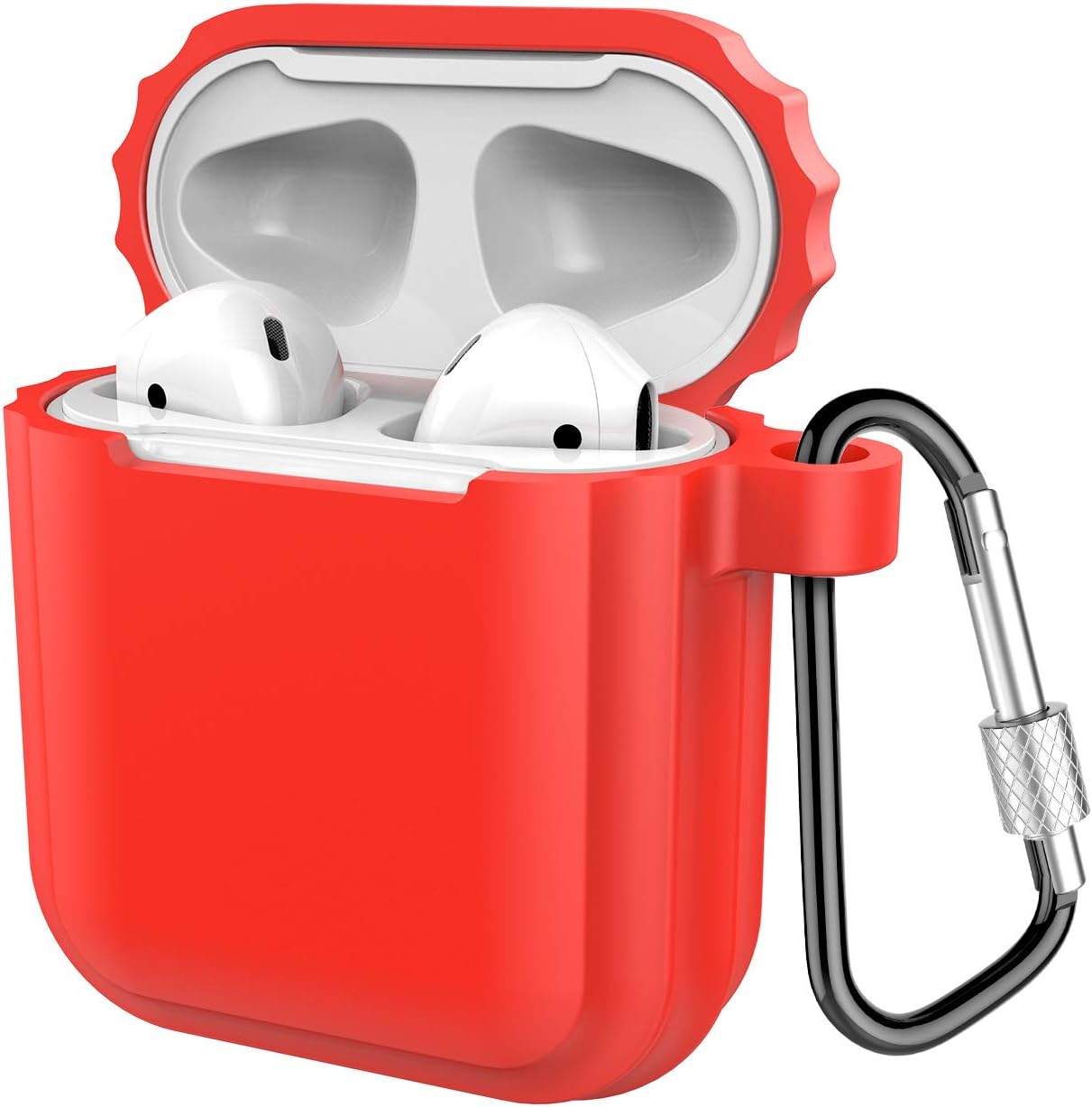 Compatible Airpods Case, Coffea Airpods Accessories Protective Silicone Case Cover and Skin with Carabiner for Airpods (Red)