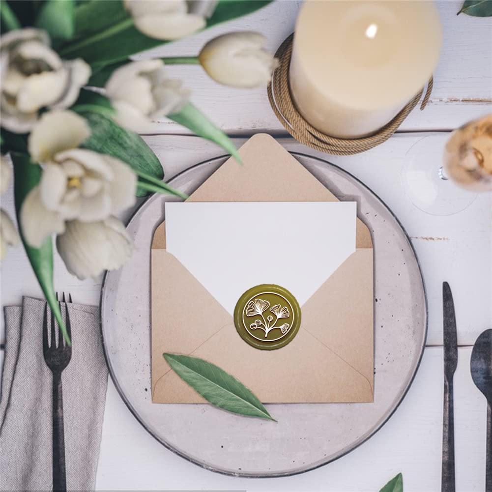 CRASPIRE Ginkgo Leaf Wax Seal Stamp Head - Removable Brass Replacement For Invitations & Crafts