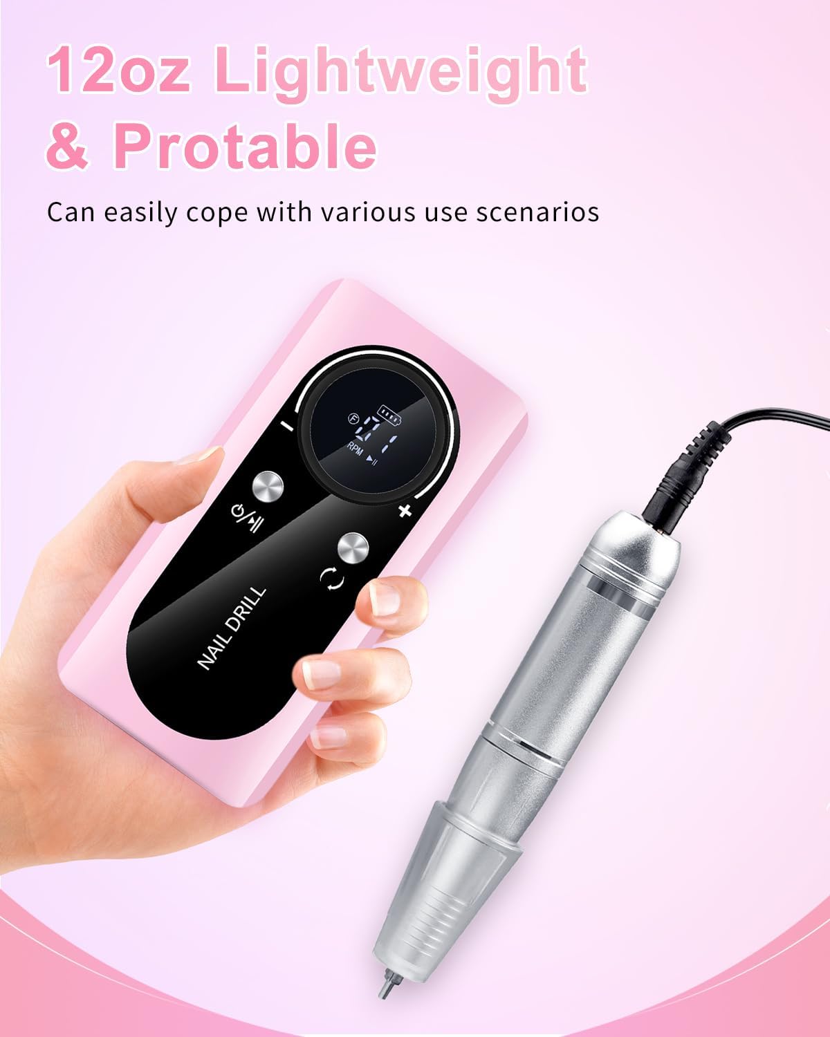 Trapano per unghie senza fili professionale: 45000 giri/min, kit di lima elettrica ricaricabile per unghie, portatile e a basso rumore, per unghie acriliche, gel, manicure e pedicure, salone e uso