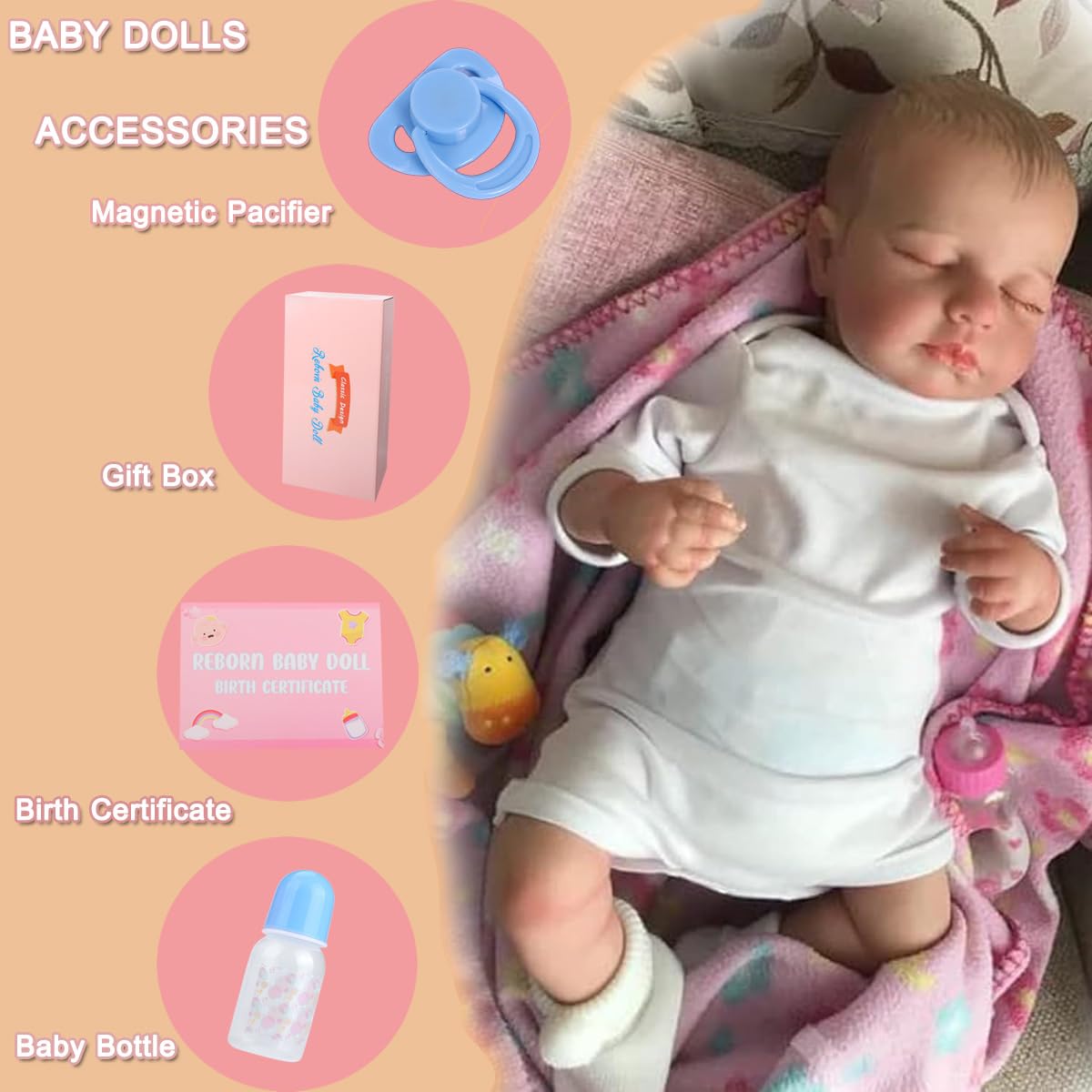 Reborn Puppe 20 Zoll 50cm Weiches Vinylsilikon Tuch Körper,Sieht aus wie EIN echtes Baby Lebensechte schlafende Baby Puppen Handgemacht Neugeborene
