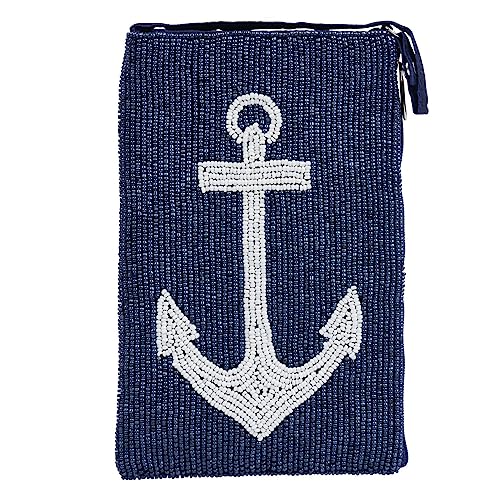 Nautical Anchor Club Bag Beaded Phone Crossbody, Navy Multi