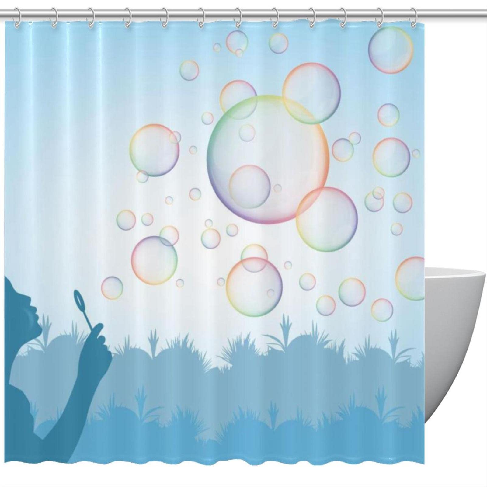 Rideau de douche Aquarelle Fille aux bulles 183x183 cm