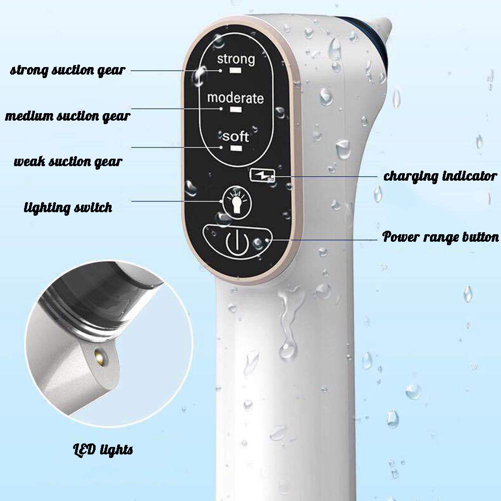 Wodoodporny aspirator do nosa dla niemowląt z 4 rozmiarami końcówek do nosa i 3 poziomami ssania, zasilany ładowaniem USB Booger Cleaner z diodami LED