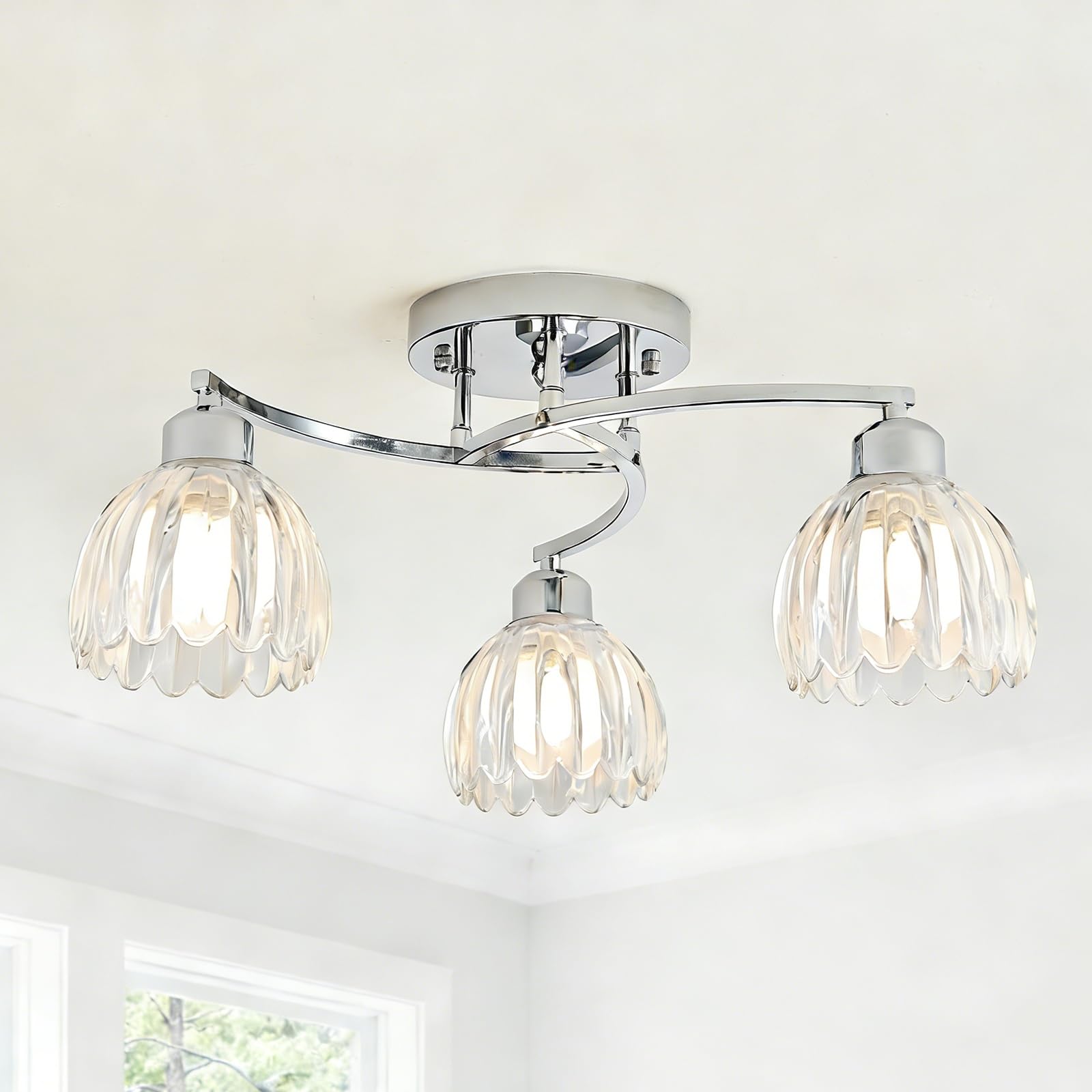 Surpars House Modern Silver Crystal Chandelier,3 Lights Ceiling Light for Living Room, Bedroom,Hallway,Farmhouse & Contemporary Ceiling Lighting Fixture,Silver