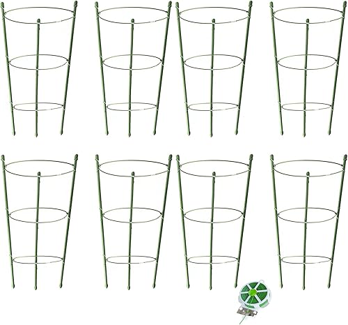 Paquete de 8 jaulas de tomate para soporte de plantas de jardín, jaulas pequeñas de tomate de 18 pulgadas con anillos ajustables, estacas para