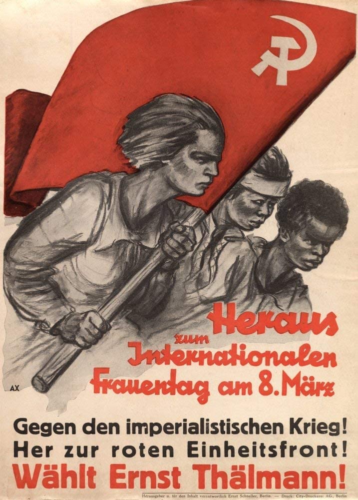 Rpw Roystone Print Works Women's Red Vintage German Communist Propaganda 'Out On International Day. March Against Imperialist War And For A United Front', Germany, 1932 A4/ A3 Interwar Poster