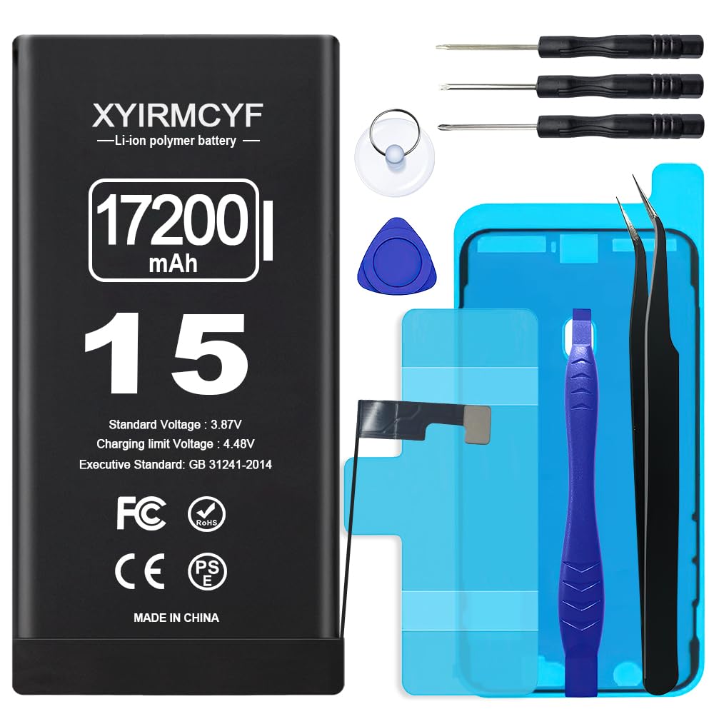 17200mAh Super Capacity Battery Compatible with iPhone 15, 0 Cycle Li-Polymer Replacement Battery for iPhone 15, with Professional Repair Tool Kit