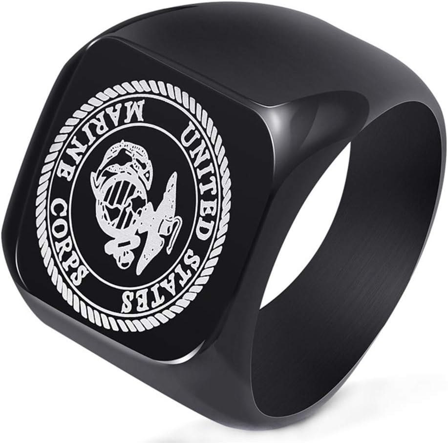 Man's Simple Fashion Glossy US Navy Marines Corps Stainless Steel Rings Black