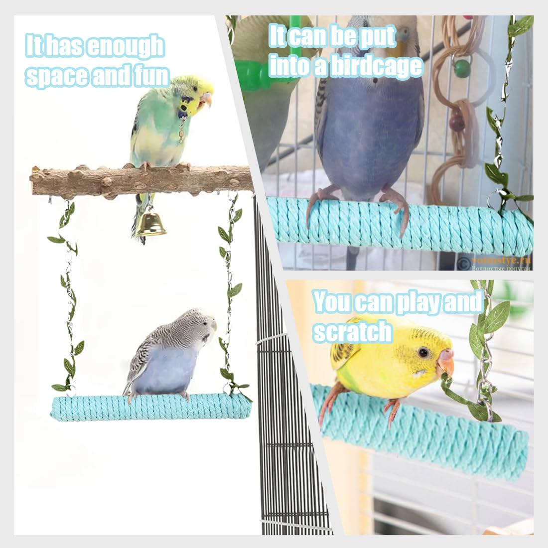 Altalena per Uccelli Giocattolo di Uccelli in Legno,Trespolo per Pappagalli,Altalena per Uccelli in Legno Naturale,Giocattolo Altalena per Uccelli,Giocattoli da Appendere in Gabbia(Blu)