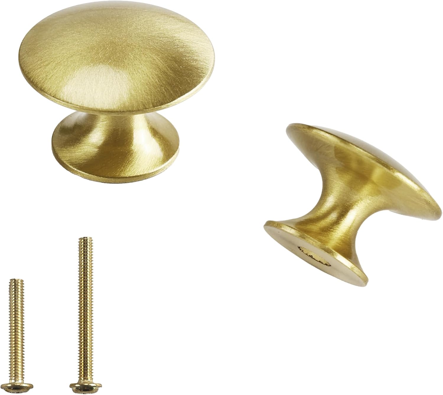 Gold Knob for Dresser Solid Brass 10 Pack Compact Round Cabinet Knob 1-inch (25mm) Brushed Finish, Modern Drawer Pulls for Dresser, Cupboard, Kitchen, Bathroom Hardware with a Soft Shimmer