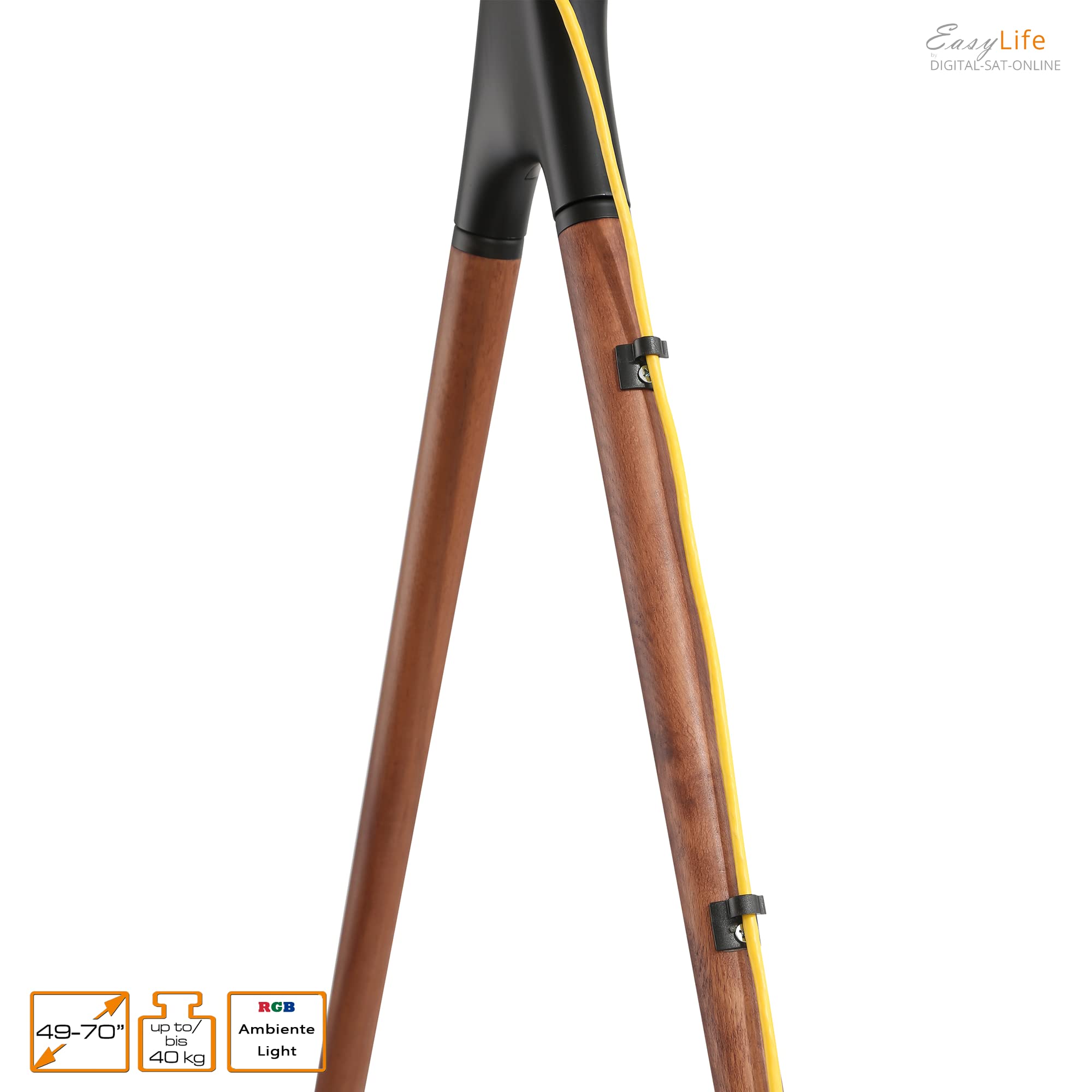 EasyLife - Soporte de TV de 4 patas con iluminación ambiental LED - Soporte de TV y monitor de hasta 70" y 40 kg, regulable en altura, VESA hasta 600x400 (grafito/nuez oscuro)