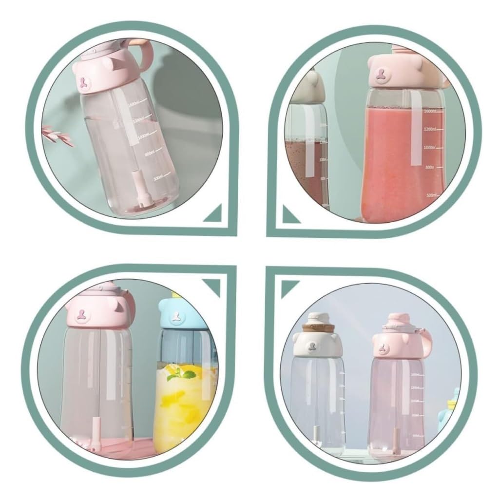 Bouteille d'eau Bouteille d'eau en Plastique Bouteille d'eau de Sports de Plein air Bouteille d'eau Mignonne de Tasse avec la Bouteille d'eau de Forme Physique de Paille Gourde(Rosa)