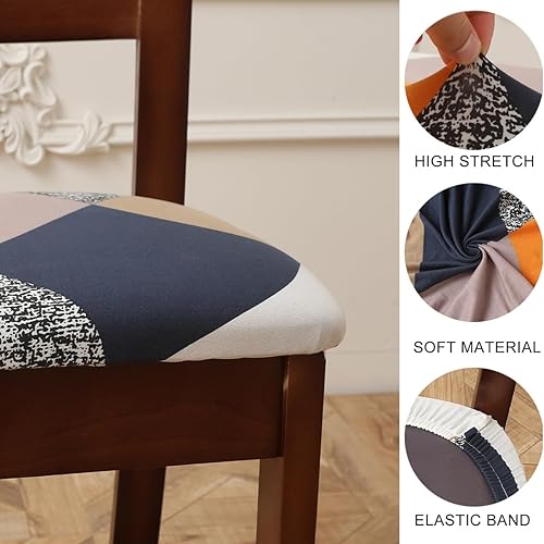 Miniatura 6 de DLMWELL Juego de 4 fundas de asiento para silla, elásticas, estampadas, para comedor, cuadradas, extraíbles y lavables, fundas de cojín para cocina,