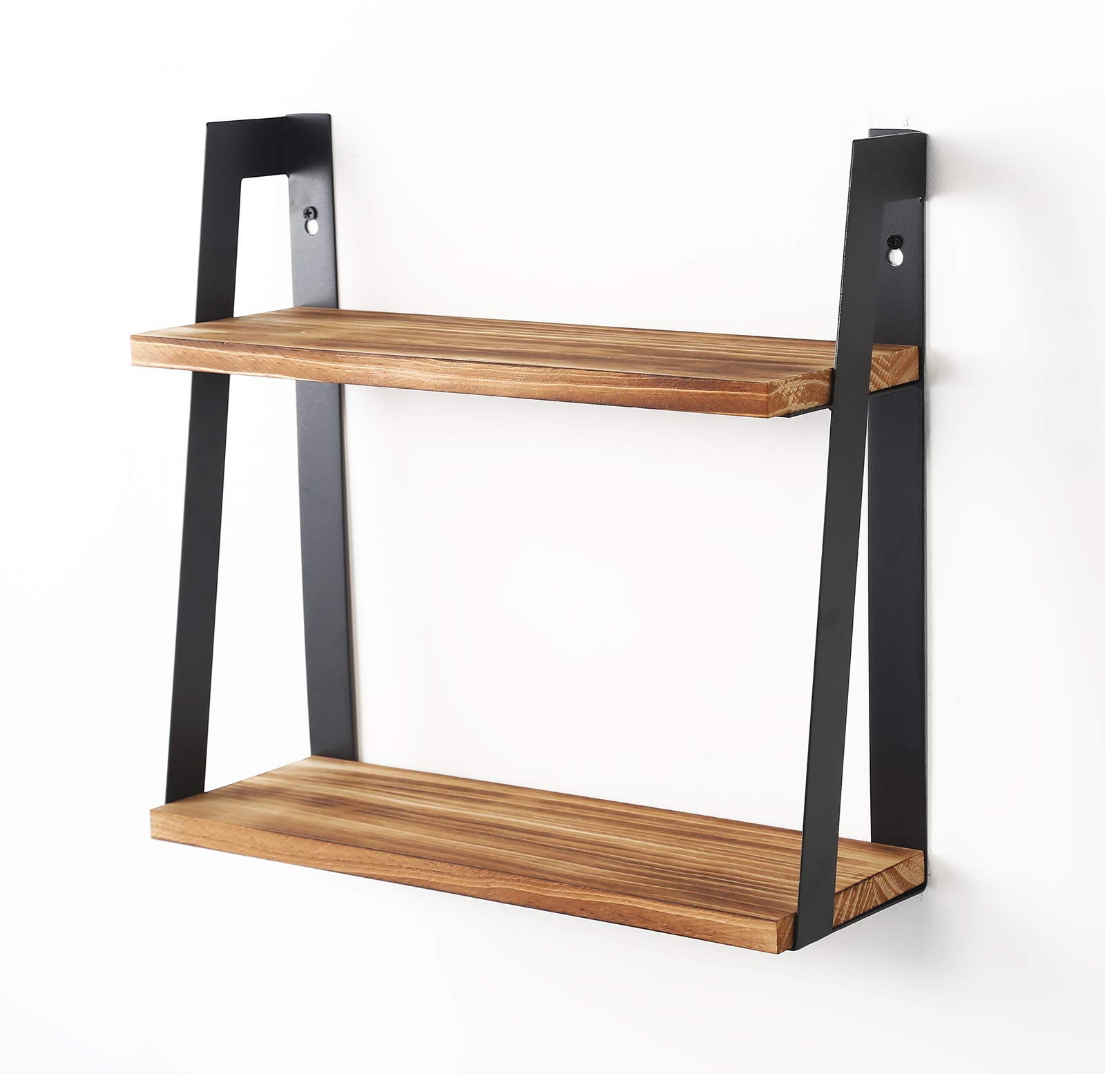 AUTREE Floating Wall Shelves, 2-Tier Rustic Wall Shelves, Floating Shelves for Bedroom, Kitchen, Living Room, Bathroom Carbonized Black
