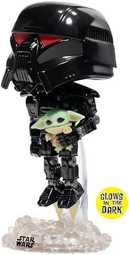 Miniatura 6 de POP Star Wars: The Mandalorian - Dark Trooper Holding Grogu [The Child] Figura de vinilo exclusiva de Funko que brilla en la oscuridad (paquete con