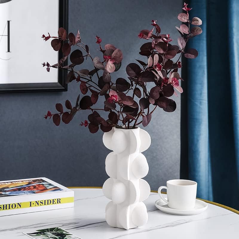 Miniatura 2 de Florero de cerámica de 9 pulgadas para decoración moderna de granja, florero blanco para decoración del hogar, sala de estar, hogar, oficina, centro